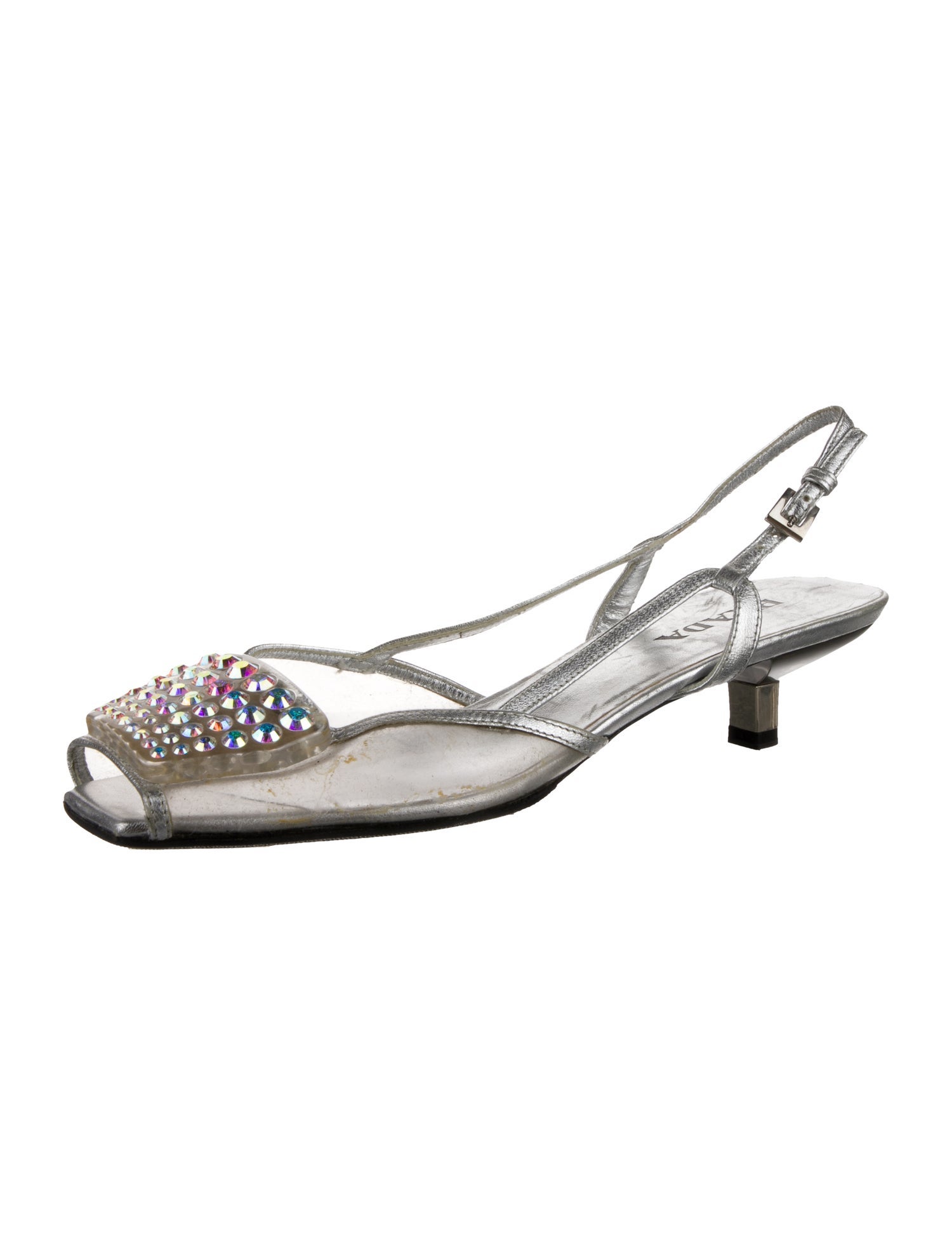 Prada Leather Crystal Embellishments Slingback Sandals
