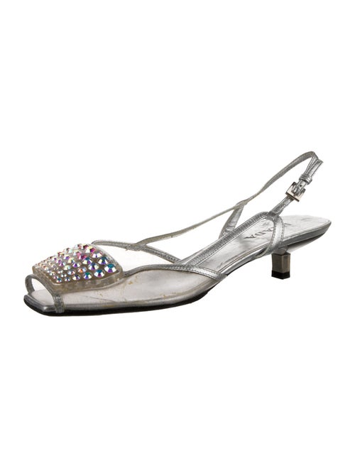 Prada Leather Crystal Embellishments Slingback Sandals