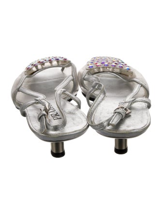 Prada Leather Crystal Embellishments Slingback Sandals