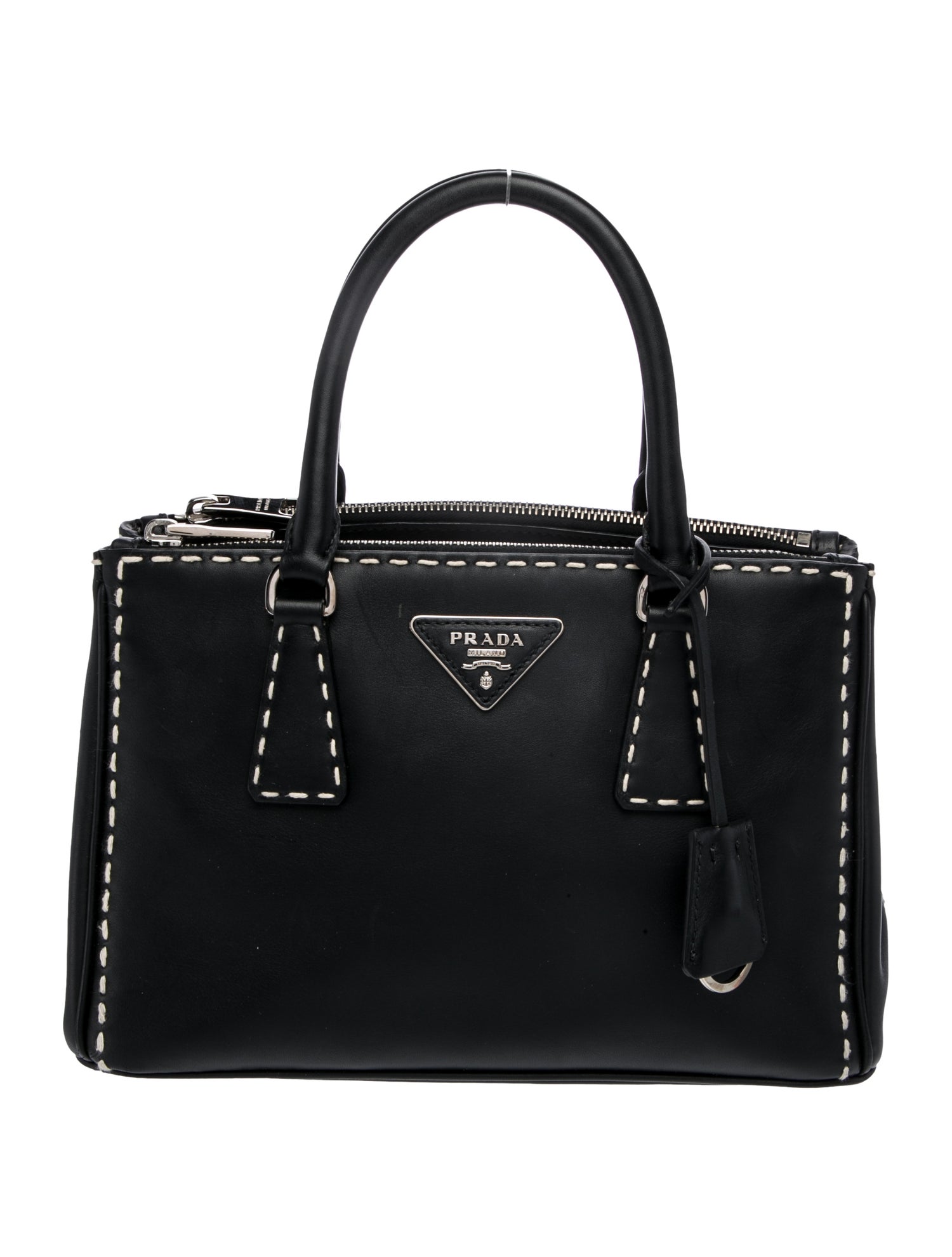 Prada Enameled Metal Triangle Galleria Double Zip Mini