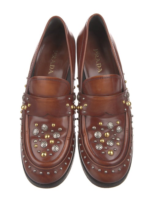 Prada Leather Studded Accents Loafers