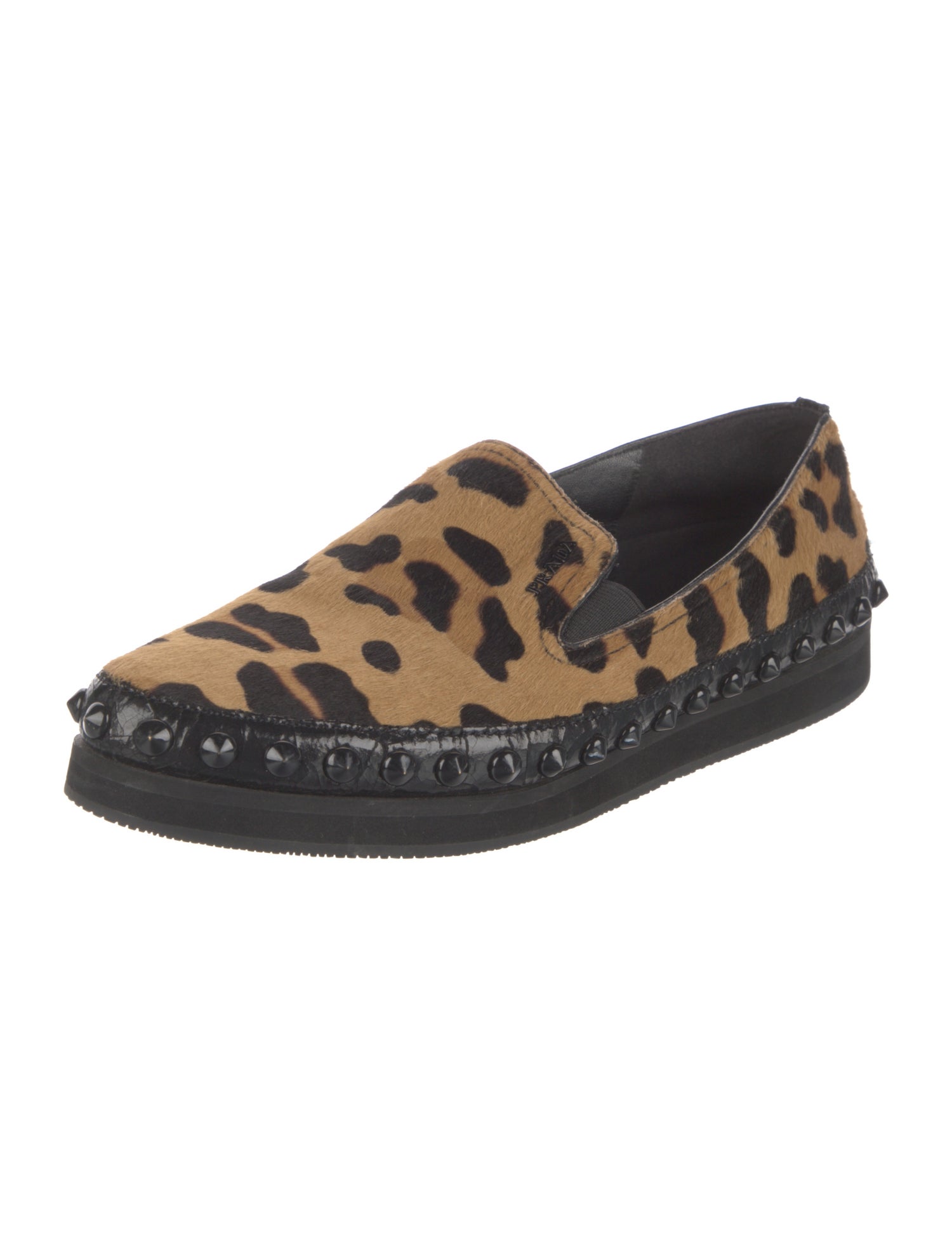 Prada Spike Accents Ponyhair Loafers
