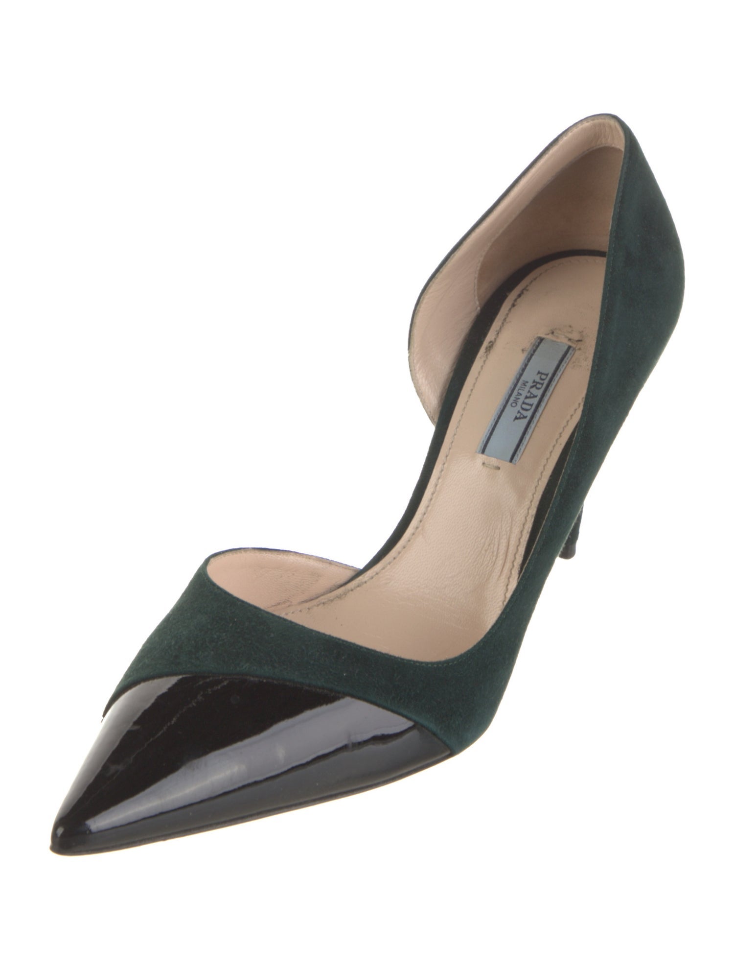 Prada Suede Leather Trim Embellishment D'Orsay Pumps