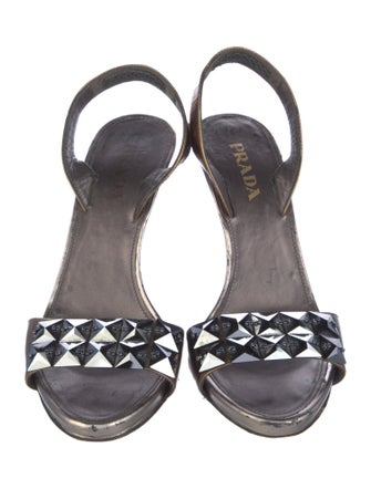 Prada Leather Studded Accents Slingback Sandals