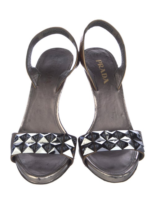 Prada Leather Studded Accents Slingback Sandals