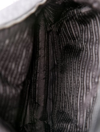 Prada Enameled Metal Triangle Tessuto Denim