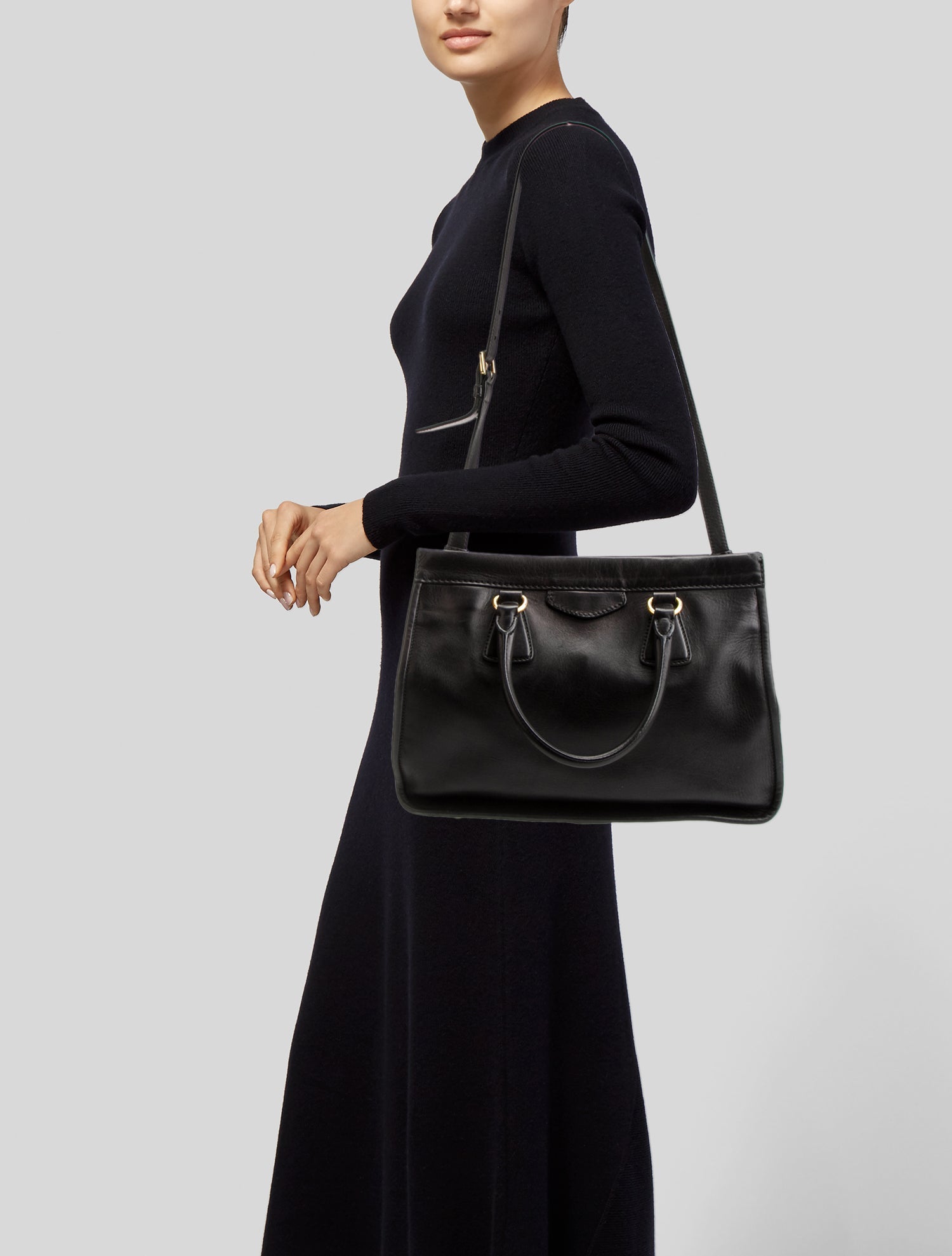 Prada Enameled Metal Triangle Top Handle Bag