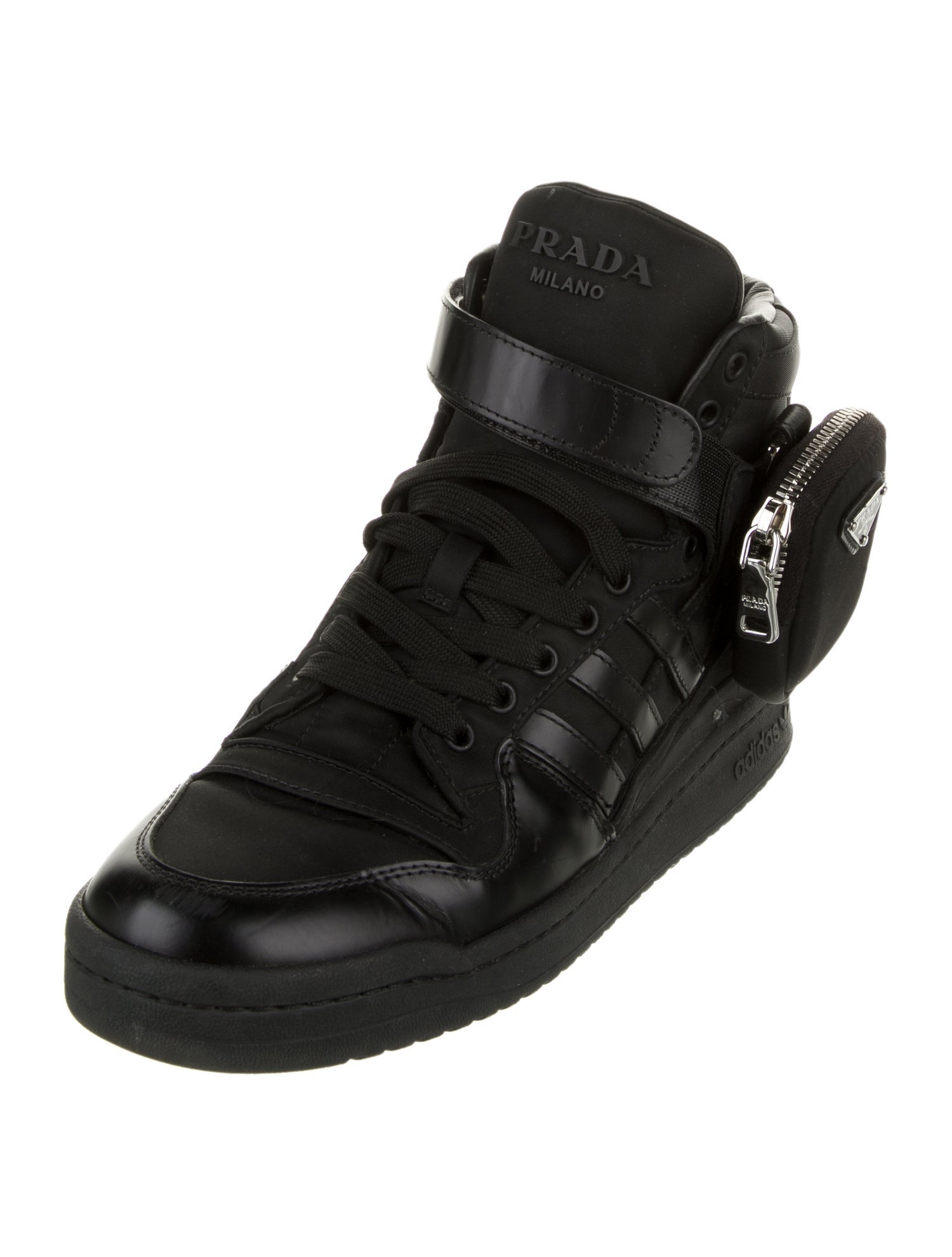 Prada Nylon Leather Trim Embellishment Sneakers