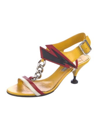 Prada Leather Chain-Link Accents T-Strap Sandals