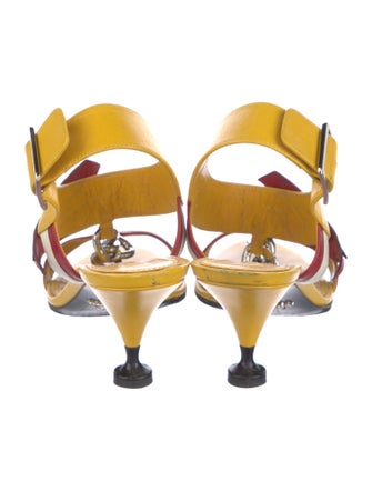 Prada Leather Chain-Link Accents T-Strap Sandals