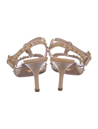 Prada Patent Leather Studded Accents T-Strap Sandals