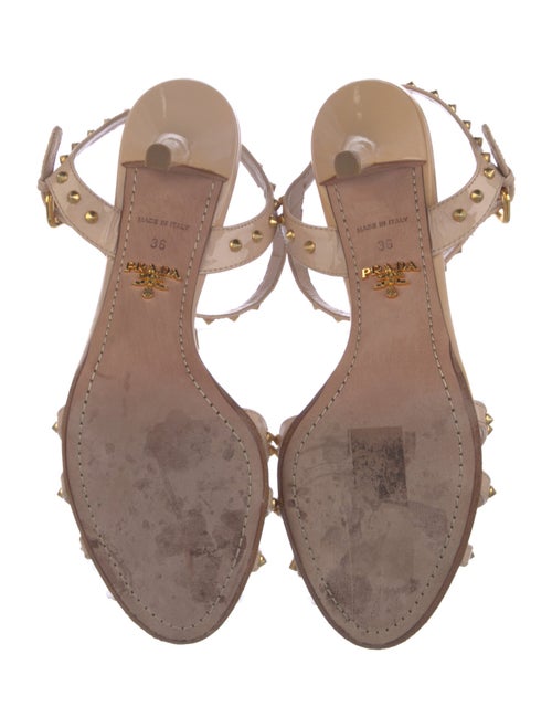 Prada Patent Leather Studded Accents T-Strap Sandals