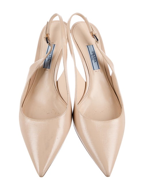 Prada Saffiano Leather Leather Trim Embellishment Slingback Pumps