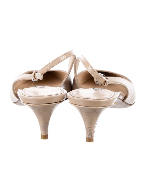 Prada Saffiano Leather Leather Trim Embellishment Slingback Pumps