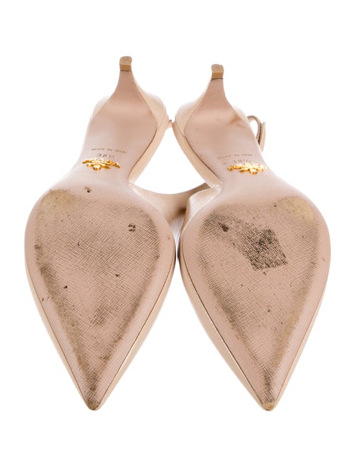 Prada Saffiano Leather Leather Trim Embellishment Slingback Pumps