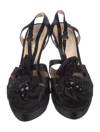 Prada Satin Beaded Accents Slingback Sandals