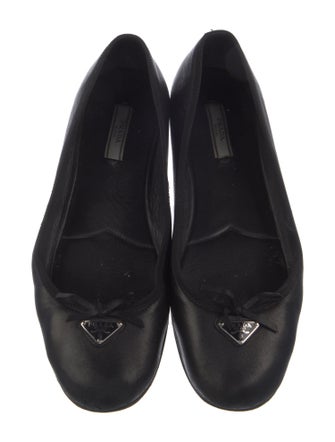 Prada Enameled Metal Triangle Leather Ballet Flats