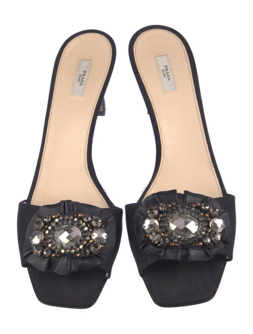 Prada Satin Crystal Embellishments Slides