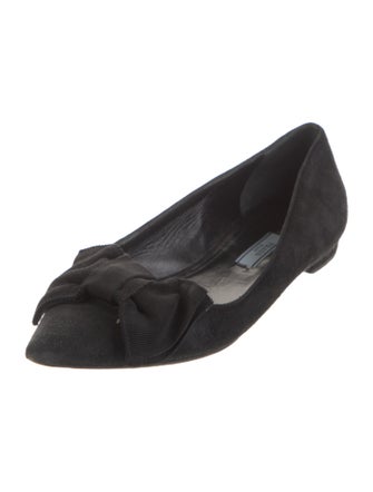 Prada Suede Bow Accents Ballet Flats