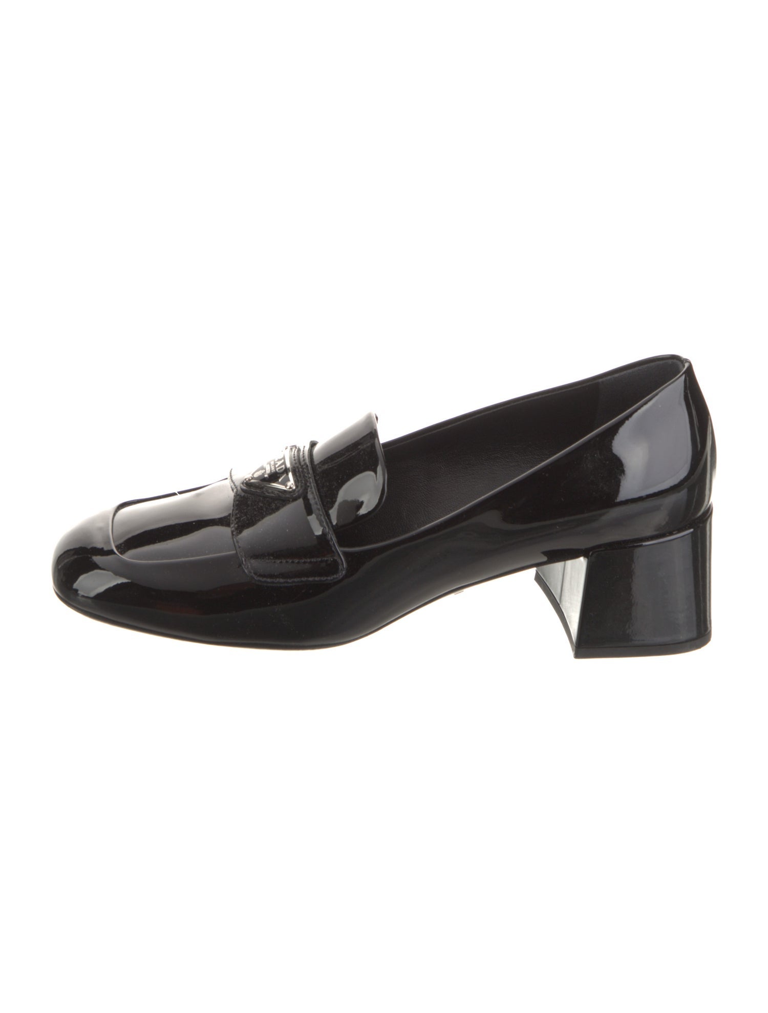 Prada Enameled Metal Triangle Patent Leather Pumps