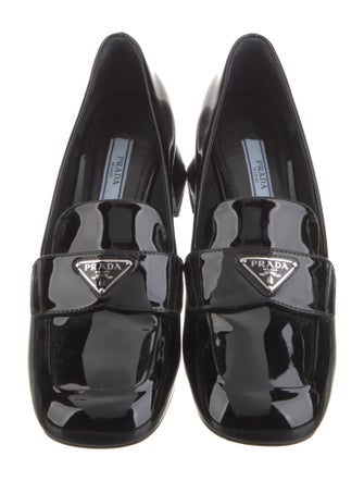 Prada Enameled Metal Triangle Patent Leather Pumps