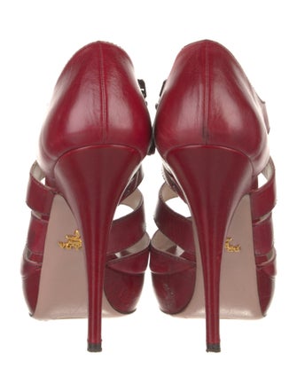 Prada Leather Cutout Accent T-Strap Pumps
