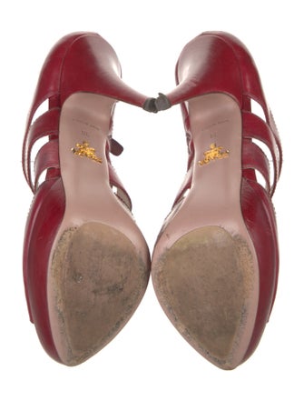 Prada Leather Cutout Accent T-Strap Pumps