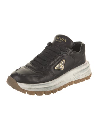 Prada Enameled Metal Triangle Leather Sneakers