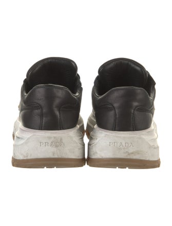 Prada Enameled Metal Triangle Leather Sneakers