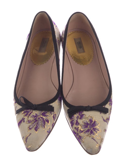 Prada Floral Print Bow Accents Ballet Flats