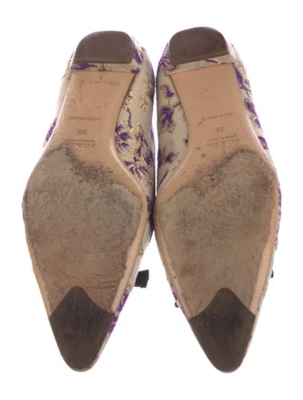 Prada Floral Print Bow Accents Ballet Flats
