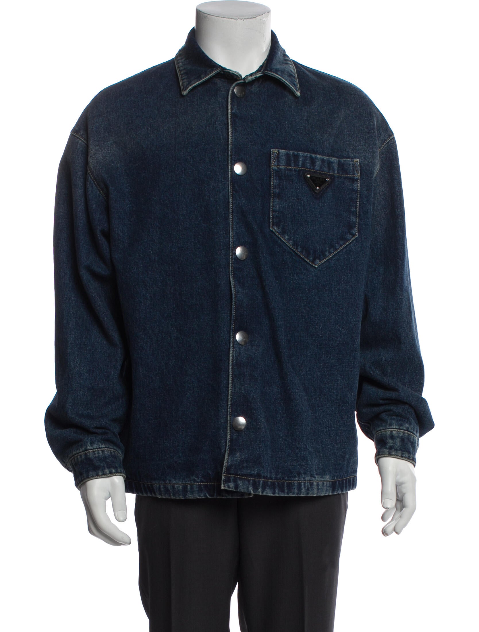 Prada 2022 Enameled Metal Triangle Denim Jacket