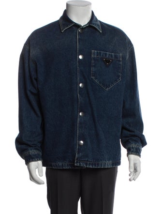 Prada 2022 Enameled Metal Triangle Denim Jacket