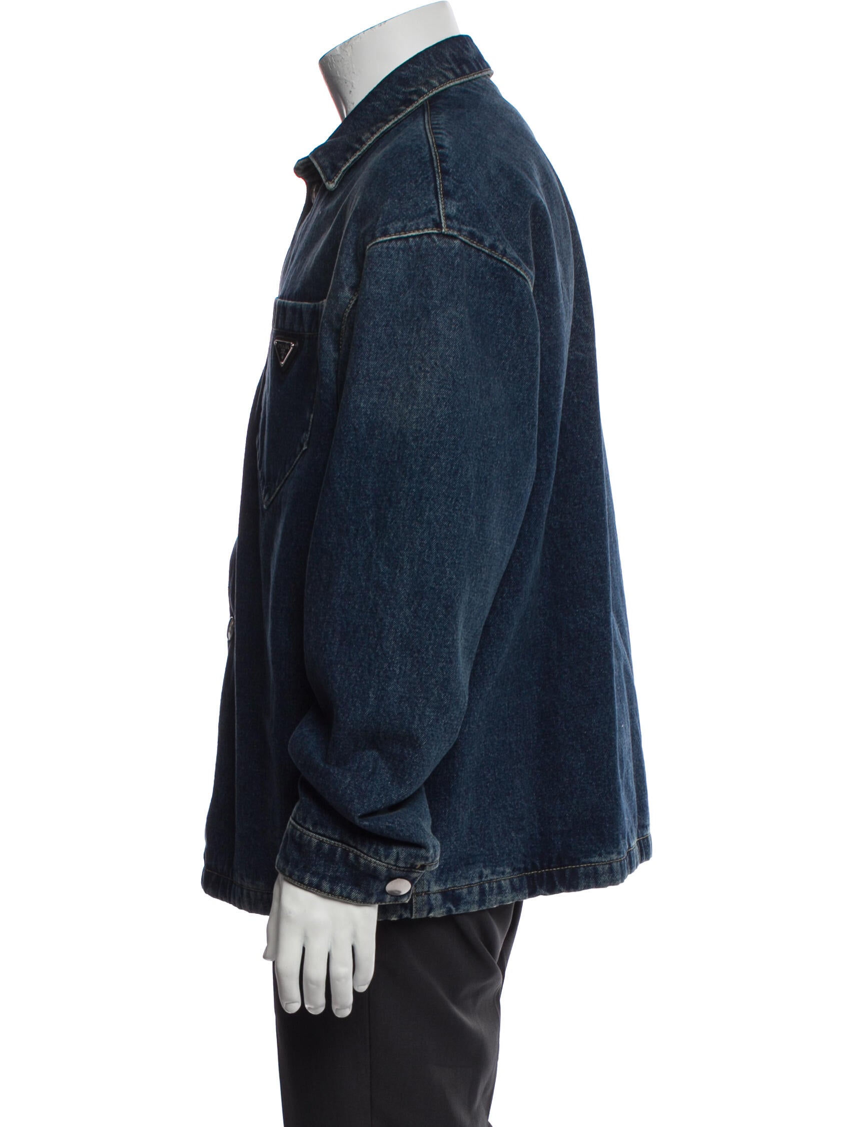 Prada 2022 Enameled Metal Triangle Denim Jacket