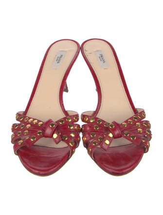 Prada Leather Studded Accents Slides