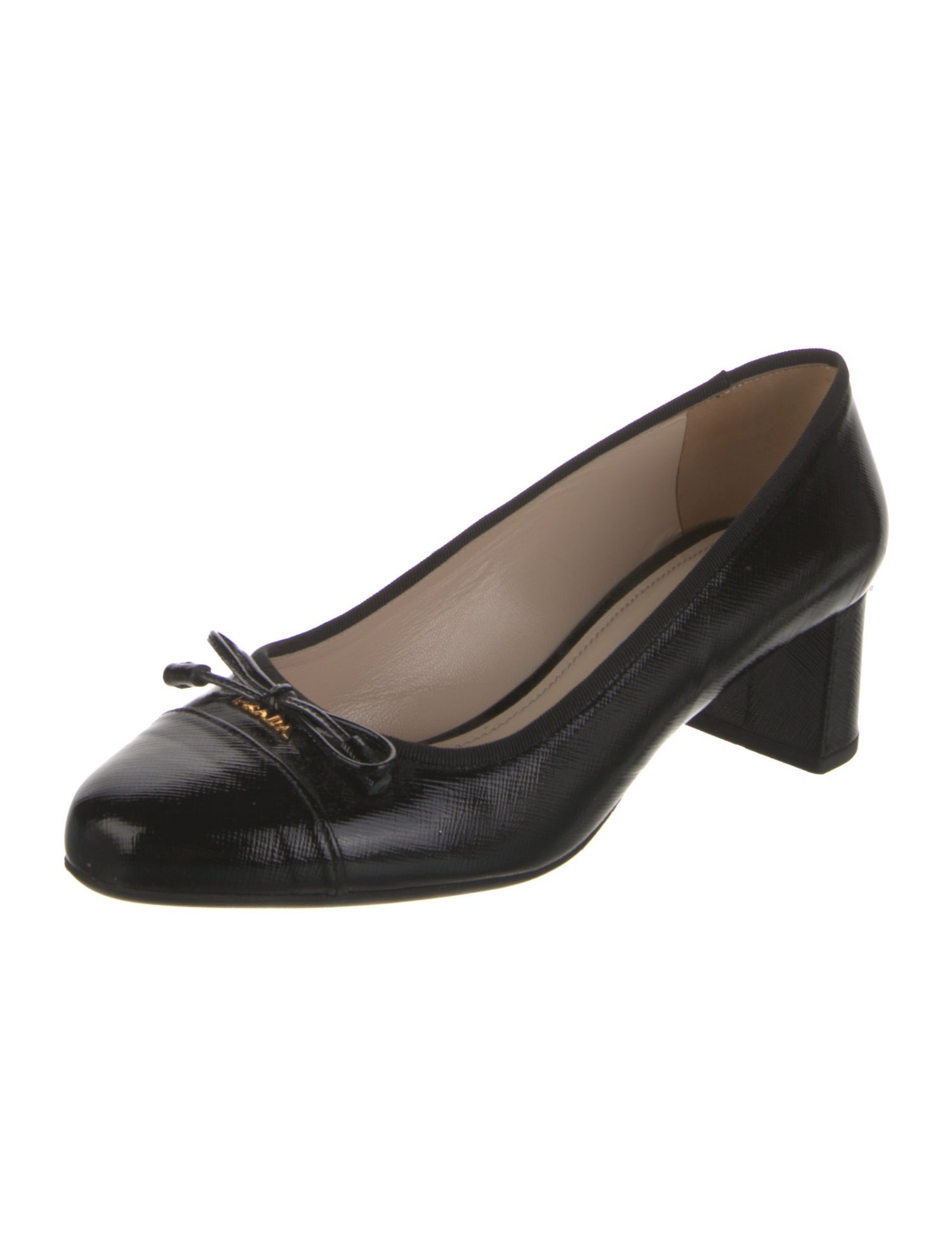 Prada Saffiano Leather Bow Accents Pumps