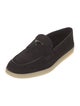 Prada Enameled Metal Triangle Suede Boat Shoes