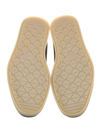 Prada Enameled Metal Triangle Suede Boat Shoes