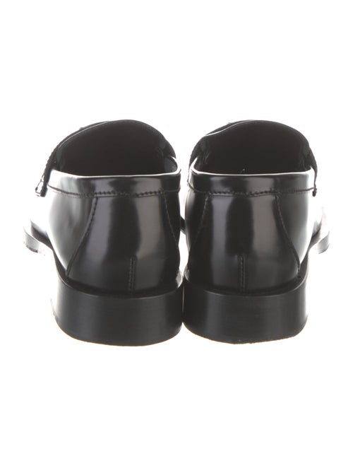 Prada Enameled Metal Triangle Leather Loafers