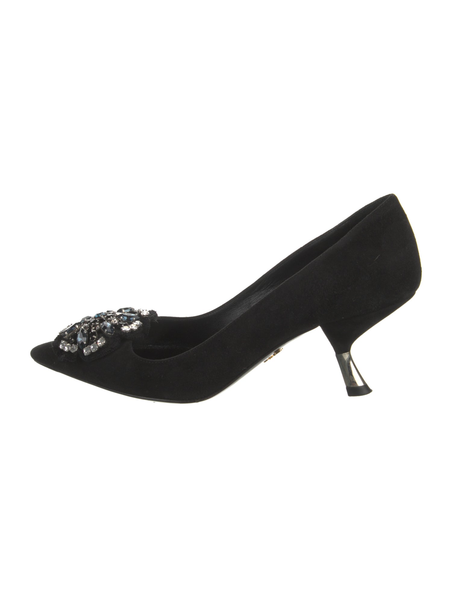 Prada Suede Crystal Embellishments Pumps