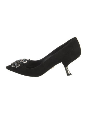 Prada Suede Crystal Embellishments Pumps