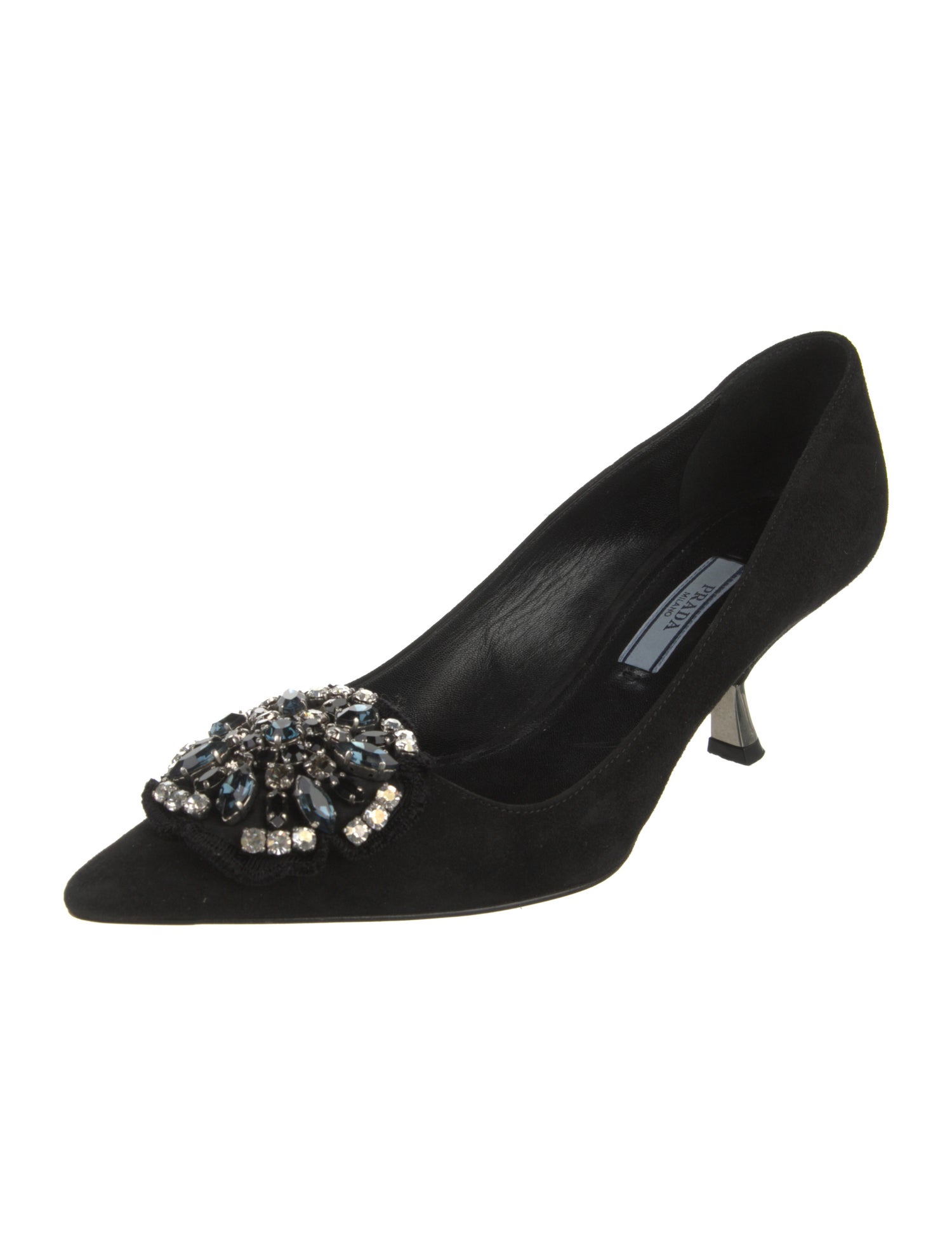 Prada Suede Crystal Embellishments Pumps