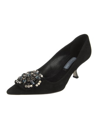 Prada Suede Crystal Embellishments Pumps