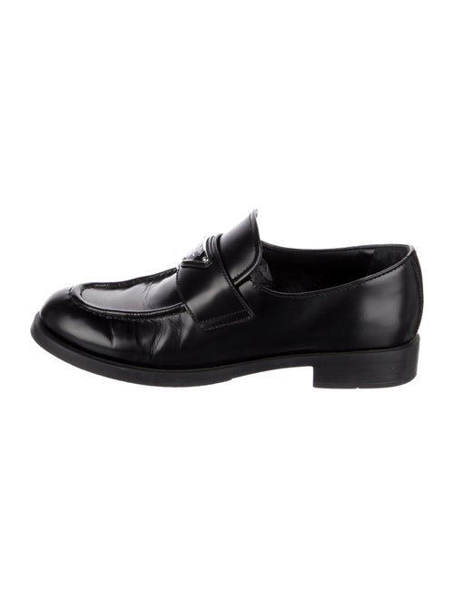 Prada Enameled Metal Triangle Leather Loafers