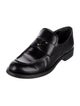 Prada Enameled Metal Triangle Leather Loafers