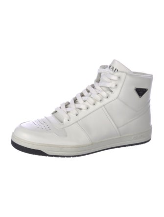 Prada Enameled Metal Triangle Leather Sneakers