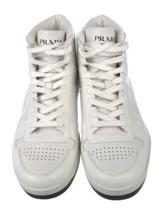 Prada Enameled Metal Triangle Leather Sneakers