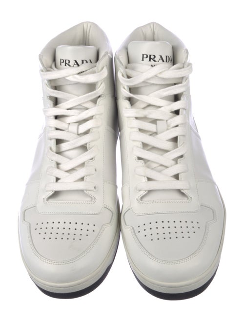 Prada Enameled Metal Triangle Leather Sneakers
