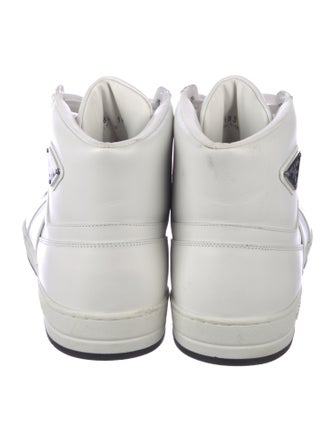 Prada Enameled Metal Triangle Leather Sneakers