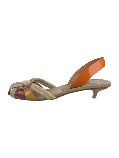 Prada Patent Leather Colorblock Pattern Slingback Sandals